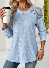 Light Blue Long Sleeve Round Neck T Shirt