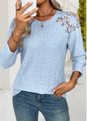 Light Blue Long Sleeve Round Neck T Shirt