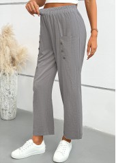 Light Grey Straight Leg Elastic Waist Mid Waisted Pants