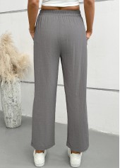 Light Grey Straight Leg Elastic Waist Mid Waisted Pants