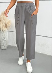 Light Grey Straight Leg Elastic Waist Mid Waisted Pants