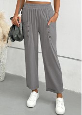 Light Grey Straight Leg Elastic Waist Mid Waisted Pants