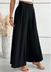 Black Wide Leg Zipper Fly Mid Waisted Pants