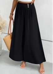 Black Wide Leg Zipper Fly Mid Waisted Pants