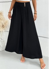 Black Wide Leg Zipper Fly Mid Waisted Pants