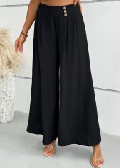 Black Wide Leg Zipper Fly Mid Waisted Pants