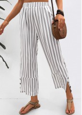 Striped Light Grey Elastic Waist Mid Waisted Pants