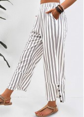 Striped Light Grey Elastic Waist Mid Waisted Pants