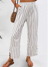 Striped Light Grey Elastic Waist Mid Waisted Pants