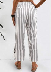 Striped Light Grey Elastic Waist Mid Waisted Pants