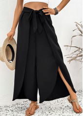 Black Flare Leg Elastic Waist High Waisted Pants
