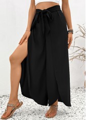 Black Flare Leg Elastic Waist High Waisted Pants