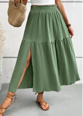 Green A Line Elastic Waist Maxi Skirt