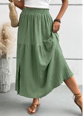 Green A Line Elastic Waist Maxi Skirt