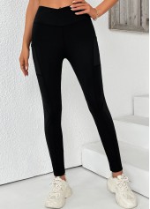 Black Elastic Waist High Waisted Ankle Length Leggings