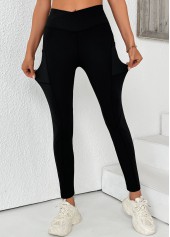 Black Elastic Waist High Waisted Ankle Length Leggings
