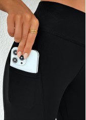 Black Elastic Waist High Waisted Ankle Length Leggings