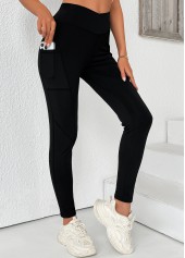 Black Elastic Waist High Waisted Ankle Length Leggings