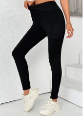 Black Elastic Waist High Waisted Ankle Length Leggings