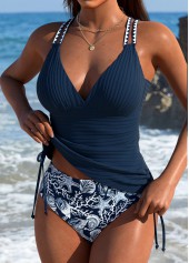 Mid Waisted Marine Life Print Navy Tankini Set