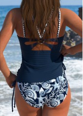 Mid Waisted Marine Life Print Navy Tankini Set