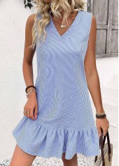Striped Blue Sleeveless V Neck Dress