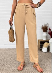 Dark Camel Straight Leg Elastic Waist High Waisted Pants