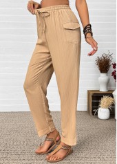 Dark Camel Straight Leg Elastic Waist High Waisted Pants