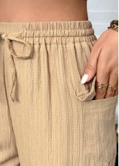 Dark Camel Straight Leg Elastic Waist High Waisted Pants