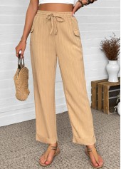 Dark Camel Straight Leg Elastic Waist High Waisted Pants