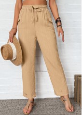 Dark Camel Straight Leg Elastic Waist High Waisted Pants