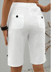 White Straight Leg Elastic Waist High Waisted Shorts
