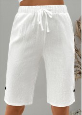 White Straight Leg Elastic Waist High Waisted Shorts