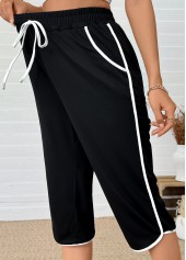 Black Straight Leg Elastic Waist High Waisted Pants
