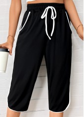 Black Straight Leg Elastic Waist High Waisted Pants