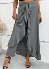Grey Wide Leg Elastic Waist Mid Waisted Pants