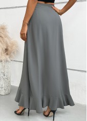 Grey Wide Leg Elastic Waist Mid Waisted Pants