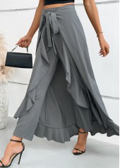 Grey Wide Leg Elastic Waist Mid Waisted Pants