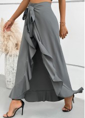 Grey Wide Leg Elastic Waist Mid Waisted Pants