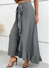 Grey Wide Leg Elastic Waist Mid Waisted Pants