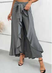 Grey Wide Leg Elastic Waist Mid Waisted Pants
