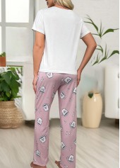 Pink Round Neck Short Sleeve Lounge Top and Pants