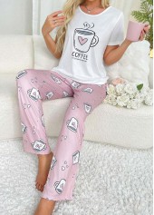 Pink Round Neck Short Sleeve Lounge Top and Pants