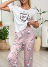 Pink Round Neck Short Sleeve Lounge Top and Pants