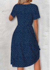 Polka Dot Navy Short Sleeve V Neck Dress