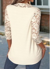 Beige 3/4 Sleeve V Neck T Shirt