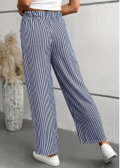 Striped Blue Straight Leg Elastic Waist Mid Waisted Pants