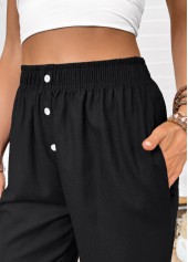 Black Straight Leg Elastic Waist High Waisted Pants