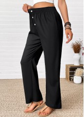 Black Straight Leg Elastic Waist High Waisted Pants