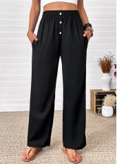 Black Straight Leg Elastic Waist High Waisted Pants